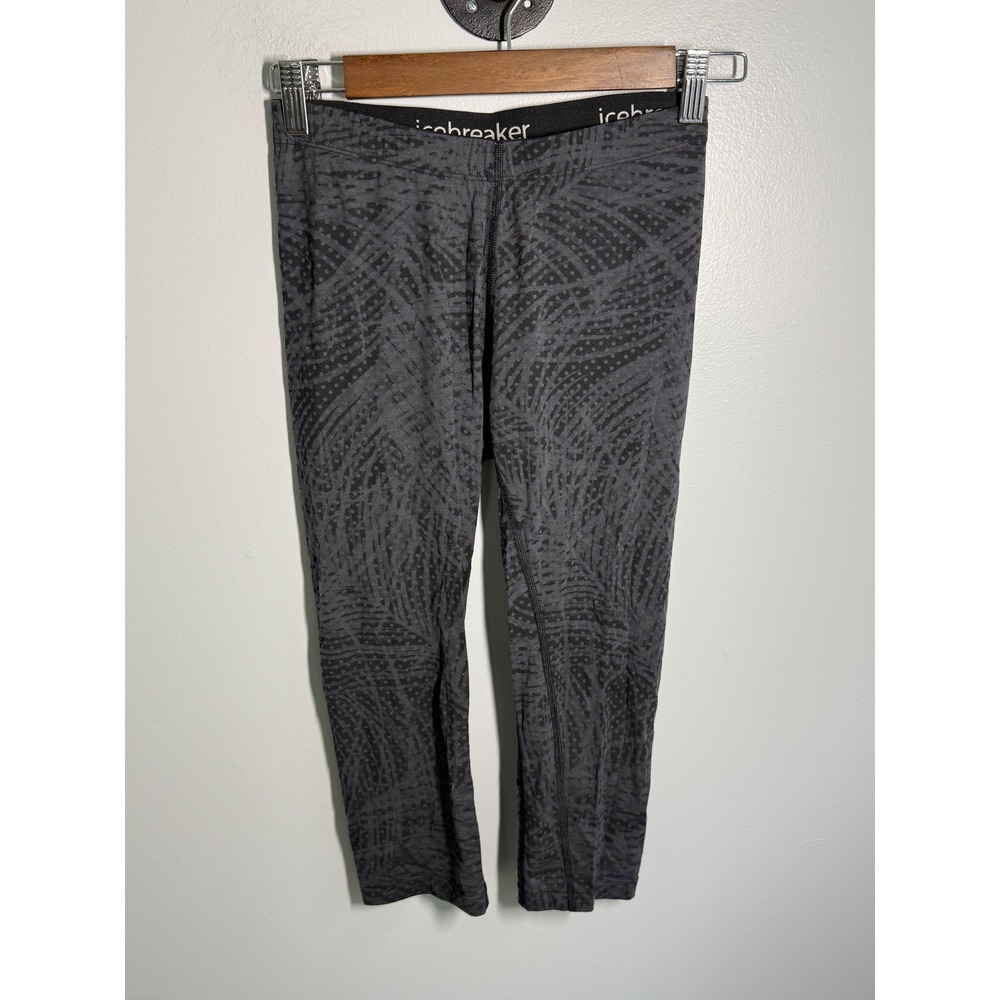 Icebreaker Merino Wool Gray Black Palm Print Capri Leggings Womens S Base Layer